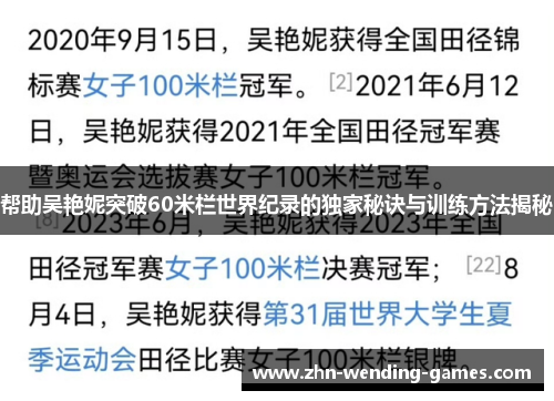 帮助吴艳妮突破60米栏世界纪录的独家秘诀与训练方法揭秘